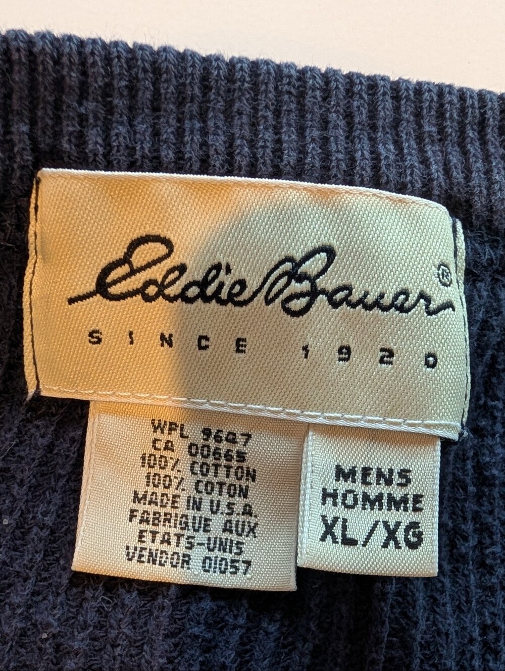 Vintage Eddie Bauer Cotton Men's XL Fisherman Sweater Navy Blue 💙